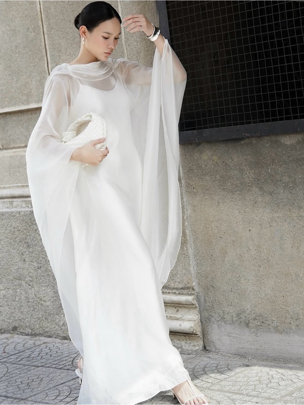 Mary Rose - Sheer Ivory Maxi Dress with Layered Chiffon Overlay